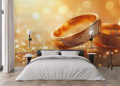 On an abstract background, gold wedding rings Wall mural