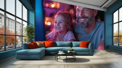 Playing an online computer video game, a happy father and child Wall mural