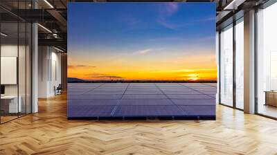 Solar cell with sunlight background, Green energy or safe energy, Solar power station - photovoltaics. Wall mural