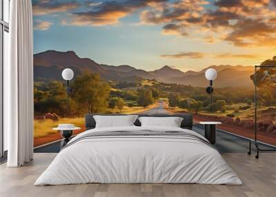 thrilling car journey on an asphalt road in the Blue Mountains. Wall mural