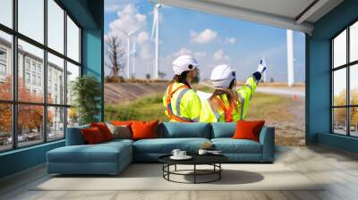 Wind turbine service engineer plan for inspection and maintenance renewable electricity generator Wall mural