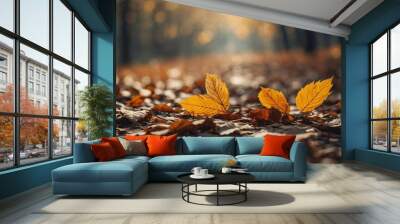 Autumn landscape nature scene with fall tree leaves in autumnal colors Wall mural