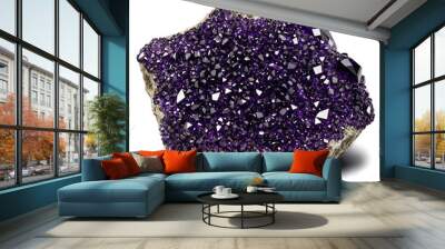 Dark purple amethyst geode crystals stone isolated on transparent background Wall mural