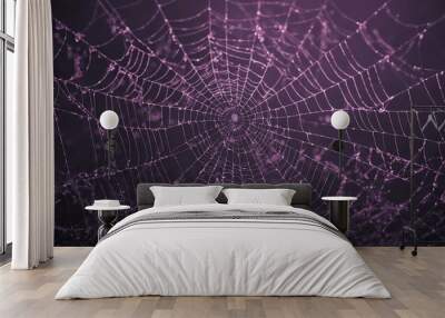 Halloween purple spooky spider web background Wall mural