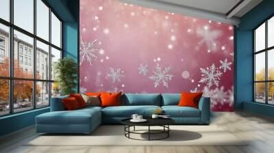 Pink winter snowflakes bokeh background Wall mural