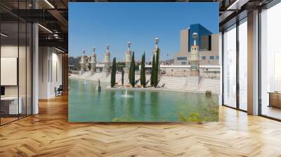 panorama of parc de l'espanya industrial in summer day. in the background, sants station, the main t Wall mural