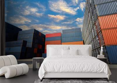 Containers in the port, Shipping and Transportation concept Wall mural