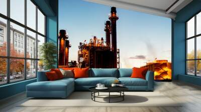 Gas turbine electric power plant with twilight. Wall mural