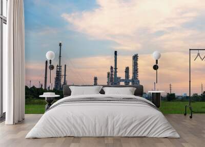 Oil and gas refinery industry Factory at sunset Wall mural