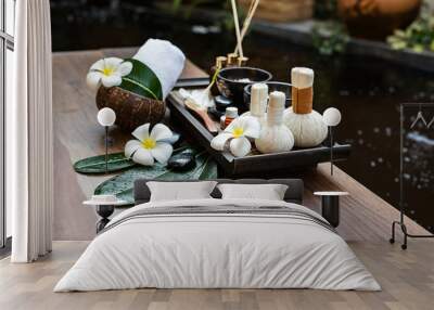 Spa massage compress balls, herbal ball and treatment spa, Thailand, select focus Wall mural