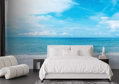 Beautiful tropical beach with blue sky and white clouds abstract texture background. Copy space of summer vacation and holiday business travel concept. Wall mural