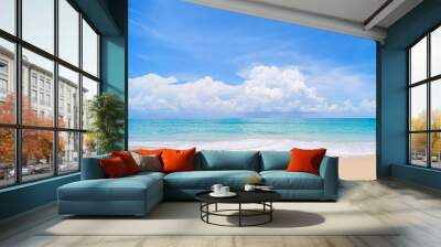 Beautiful tropical beach with blue sky and white clouds abstract texture background. Copy space of summer vacation and holiday business travel concept. Wall mural