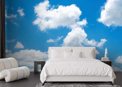 Blue sky and white clouds background. Wall mural