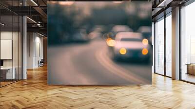 Blur traffic road with colorful bokeh light abstract background. Wall mural