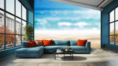 Blur tropical beach with bokeh sun light wave abstract background. Wall mural