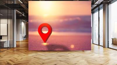 Blur tropical sand beach and sunset sky and cloud background with navigator gps location. Copy space of summer vacation and holiday travel freedom concept. Wall mural