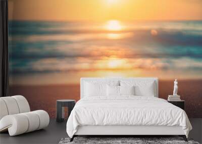 Copy space of soft sand sea and blur tropical beach with sunset sky and cloud abstract background. Wall mural