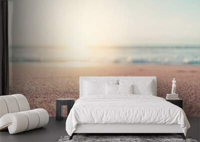 Copy space of soft sand sea and blur tropical beach with sunset sky and cloud abstract background. Wall mural