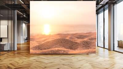 Copy space of soft sand sea and blur tropical beach with sunset sky and cloud abstract background. Wall mural