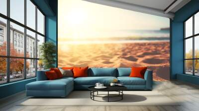 Copy space of soft sand sea and blur tropical beach with sunset sky and cloud abstract background. Wall mural