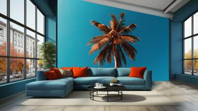 Copy space of tropical palm tree with sun light on sky background. Wall mural