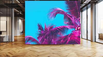 Copy space pink tropical palm tree on sky abstract background. Summer vacation and nature travel adventure concept. Wall mural