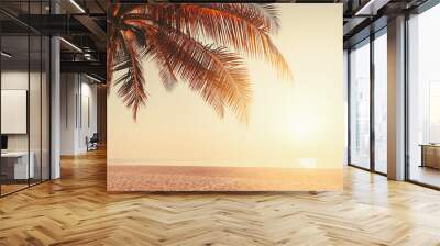 Palm tree at tropical beach on sunset sky abstract background. Summer vacation and nature travel adventure concept. Wall mural