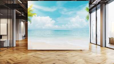 Palm tree on tropical beach with blue sky and white clouds abstract background. Copy space of summer vacation and business travel concept. Wall mural