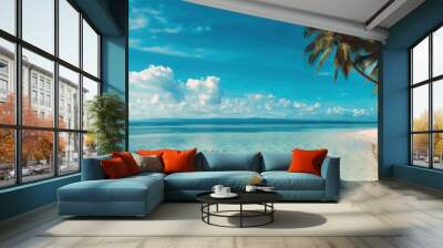 Panorama view of summer nature background abstract concept. Pastel color tone. Generative ai. Wall mural