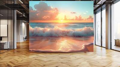 Panorama view of tropical sunset beach nature abstract background. Summer and environment concept. Generative ai. Wall mural