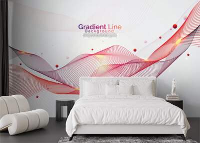 Abstract wave flowing line art with colorful light glow background design. Line art background banner design. Geometric wave background. Wave modern wallpaper design. technology line art template.  Wall mural