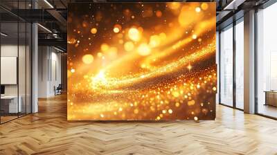 Abstract background with glittering gold bokeh and a swirled light trail. Wall mural