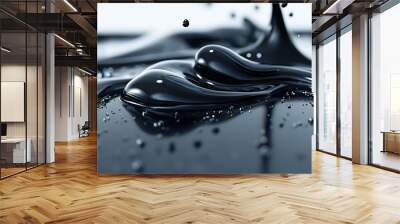 Close-up of a black liquid splashing and creating ripples. Wall mural