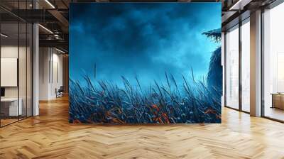 Sinister scarecrow in a moonlit cornfield with glowing eyes and shadows  Wall mural