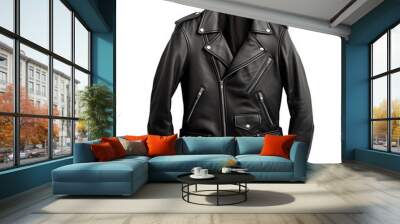 a black leather jacket with silver zippers Wall mural