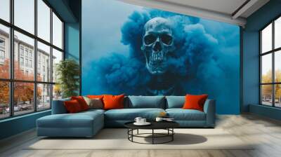 A mysterious apparition manifesting from a swirl of indigo mist Wall mural