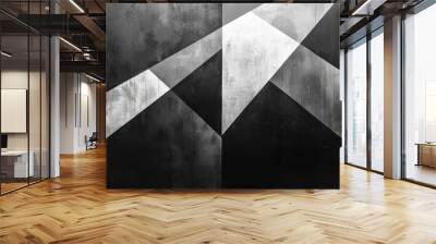 A striking abstract painting featuring bold contrasts of black and white geometric shapes, creating a dynamic visual experience for any space. Wall mural