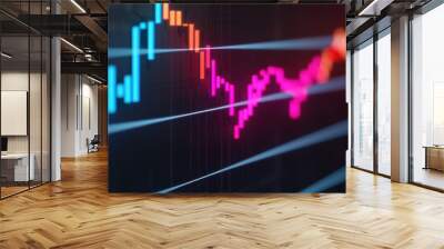 Abstract digital stock market graph with colorful lines showcasing financial trends and data analytics, perfectly suited for business and economic concepts. Wall mural