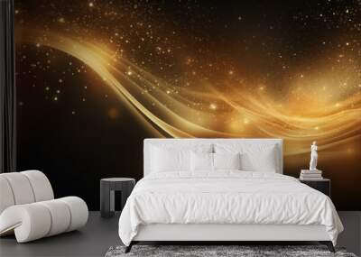 Abstract luxury light curve swirling gold background with gold particle, Generative AI Wall mural