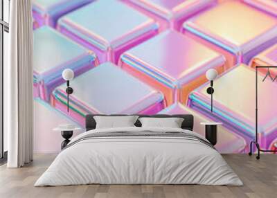 Abstract metallic iridescent tiled pattern with vibrant colors. Futuristic and modern digital design background. Wall mural