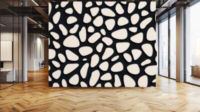 Abstract seamless terrazzo pattern with irregular stone shapes in black and white. Perfect for backgrounds, wallpapers, and modern design projects. Wall mural