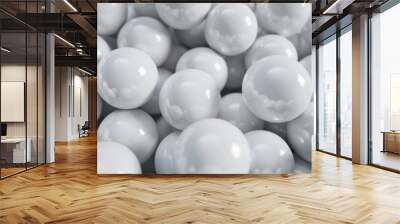 Close-up of glossy white spherical objects creating a seamless pattern, perfect for abstract backgrounds and texture studies in digital design. Wall mural