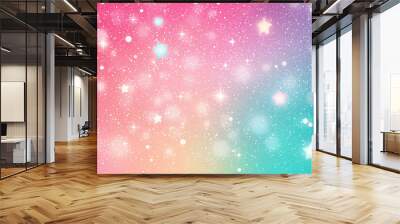 Colorful cosmic background featuring stars, sparkles, and an ethereal glow in shades of pink, purple, blue, and yellow. Wall mural