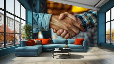 Home renovation contract signed between homeowner and contractor with a firm handshake. Wall mural