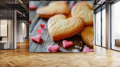 homemade heart-shaped cookies, a sweet and romantic dessert perfect for the holiday. Wall mural