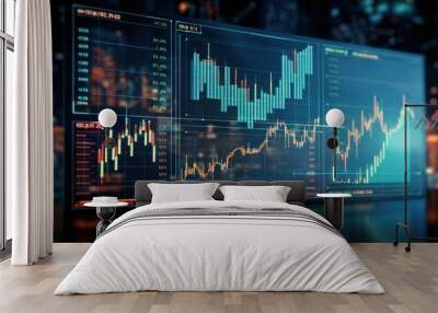 Illustration of Stock market or forex trading graph and candlestick chart suitable for financial investment concept. Generative AI Wall mural