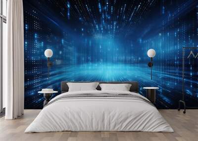 Illustration of Technology background of binary code flying through a vortex. Wall mural