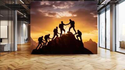 Peoples  climbing and helping  each others, team work , success business concept Wall mural