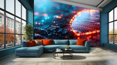 The concept of safeguarding digital information with strong network security measures. Data encryption and secure access protocols. Defending against online threats and ensuring privacy. Wall mural