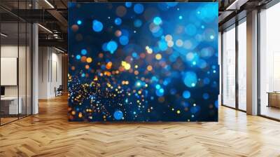 The digital background design features glowing blue technological elements. Wall mural